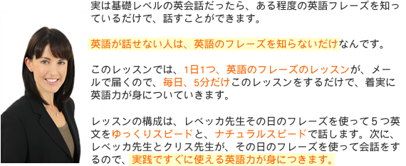あなたも毎日5分間のレッスンを30日続けることでリスニング力アップはもちろん、英語のフレーズが口から飛び出る楽しさを実感されることでしょう!