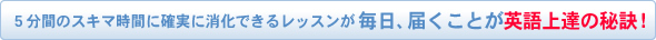 5分間のスキマ時間に確実に消化できるレッスンが毎日、届くことが英語上達の秘訣!